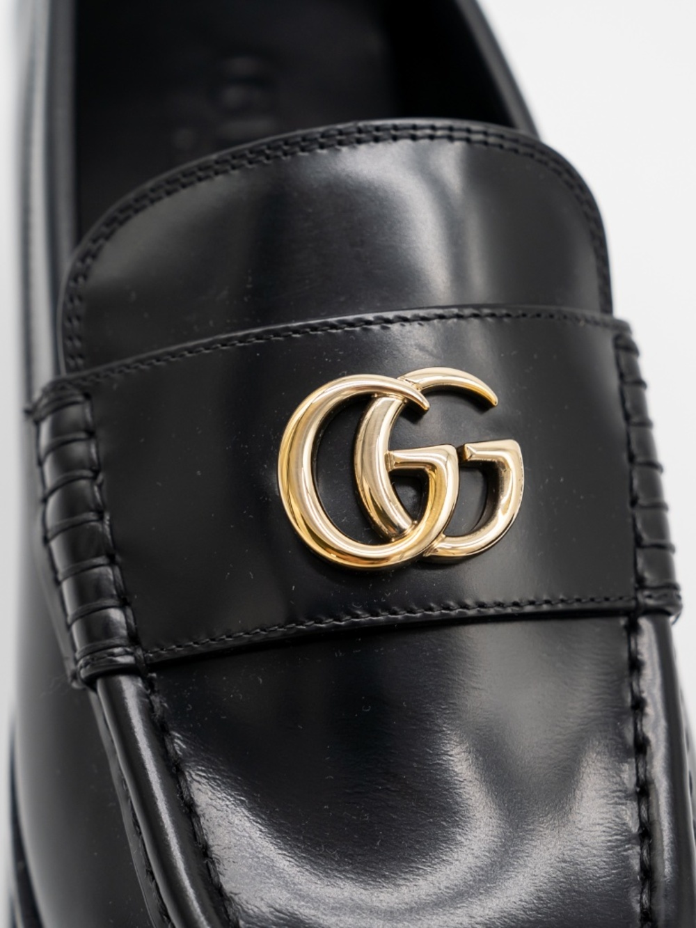 size 37.5G 7.5 US Gucci Black Leather GG Creeper Platform Loafers - Picture 6 of 10